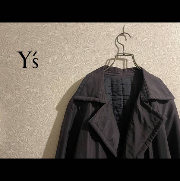 ◯ Y's Yohji Yamamoto シルク パデッド トレンチ コート / ワイズ ヨウジヤマモト チェスターコート ブラック 黒 Mens #Sirchive