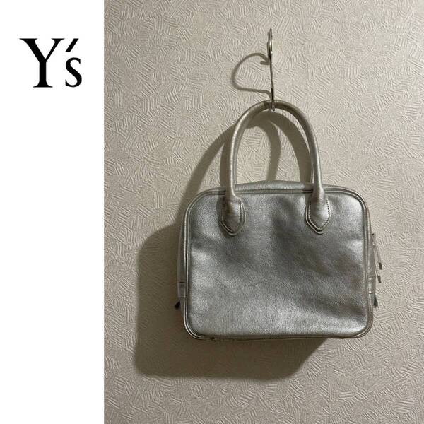◯ Y's Yohji Yamamoto シルバー レザー ハンド バッグ / ワイズ ヨウジヤマモト トート ミニ カウレザー 革 茶芯 銀 Ladies #Sirchive