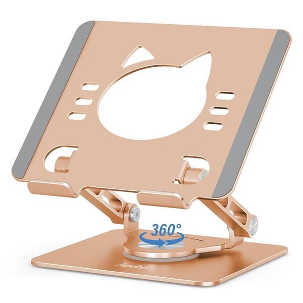 ipadスタンド - タブレットスタンド 360度回転式 置き台 卓上ホルダー 折り畳み式 高さ角度調整可能 4.7-12.9インチに対応 ローズゴールド