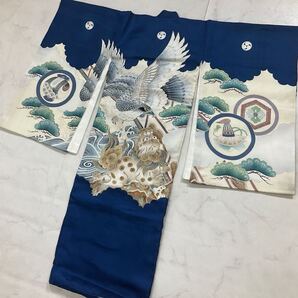 ◆kimono+one◆未使用同然◆産着◆お宮参り◆襦袢付き◆五つ紋◆七五三◆正絹◆3歳用◆男の子着物◆男の子着物こどものひお正月卒業式Y45