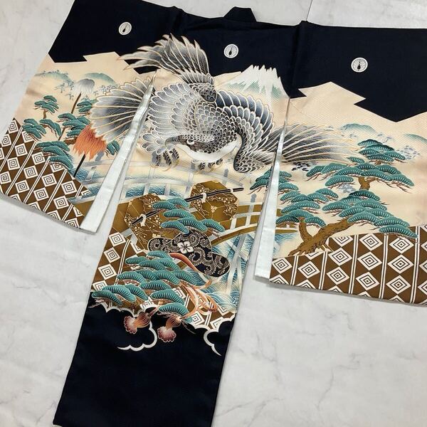 ◆kimono+one◆美品◆産着◆お宮参り◆襦袢付き◆五つ紋◆七五三◆正絹◆3歳用◆男の子着物◆男の子着物こどものひお正月卒業式Y38