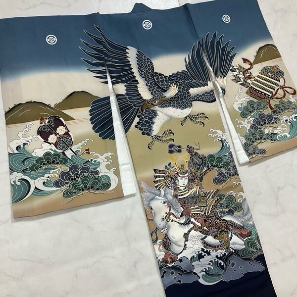 kimono+one◆美品◆産着◆お宮参り◆襦袢付き◆正絹◆五つ紋◆七五三◆3歳用◆男の子着物◆お詣り男の子着物こどものひお正月卒業式Y37