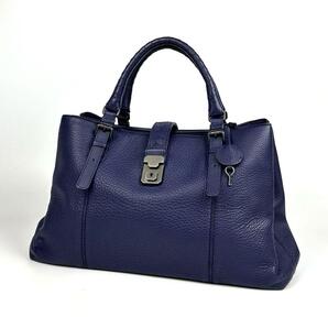 極美品■BOTTEGA VENETA ボッテガヴェネタ パドロック ハンドバッグ イントレチャート ネイビー レザー 大容量 トートバッグ クローム金具