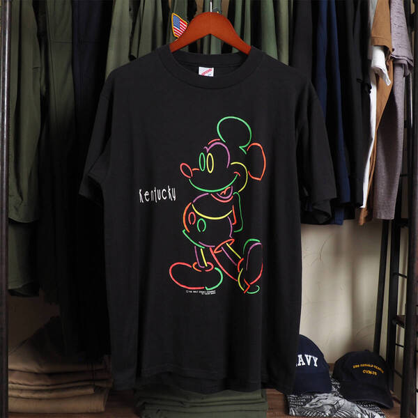 80s Tシャツ Disney ディズニー アメリカ製 usa製 Mickey ミッキー クラシックミッキー Jerzees ジャージーズ L ブラック ビンテージ