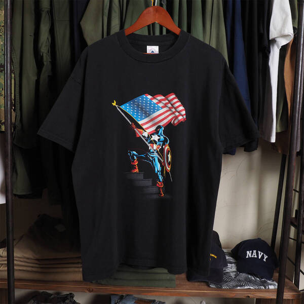 00s Tシャツ キャプテンアメリカ Marvel マーベル DELTA デルタ L ブラック