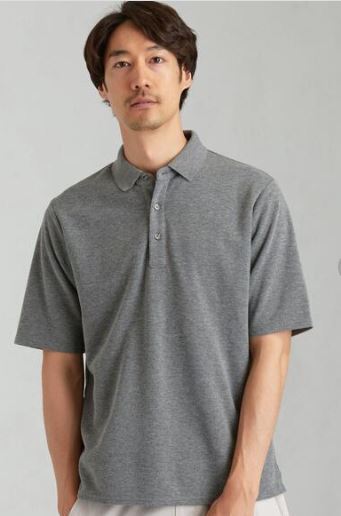 新品ユナイテッドアローズ(UNITED ARROWS)グリーンレーベルメンズCSNダブルフェイス鹿の子半袖ポロシャツグレーXL
