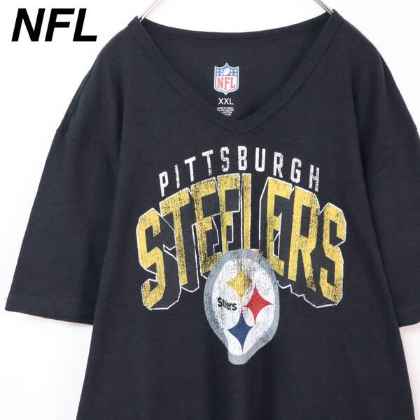 【NFLチーム】スティーラーズ Tシャツ ビッグロゴ 2XL Vネック アメフト