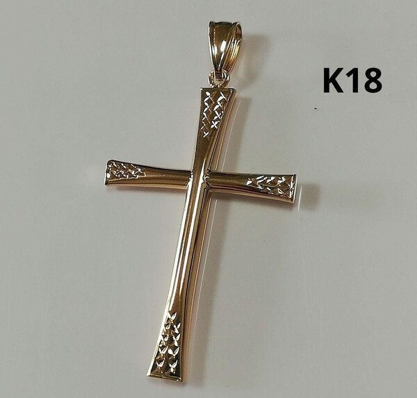 【最安値】K18 18金 18k YG クロス ペンダントトップ⑳《十字架モチーフ》 ラージサイズ クロスチャーム