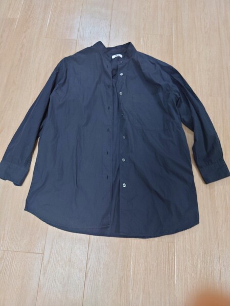 送料無料 ユニクロ ユー ノーカラーシャツ Mサイズ オーバーサイズ UNIQLO U ブラック 黒 長袖シャツ