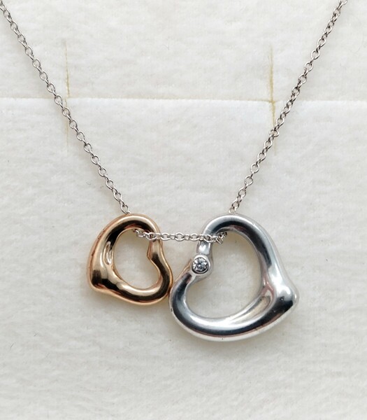 新品 未使用 正規品 ティファニー tiffany&co ネックレス ダブル オープンハート k18 750 ゴールド 2P ダイヤモンド シルバー 箱巾着紙袋
