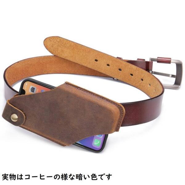 新品 本革レザー スマホバッグ メンズ ブラウン 茶色 ヌバッグ ベルトポーチ ウエストバッグ 携帯電話ケース iPhone アンドロイド 送料無料
