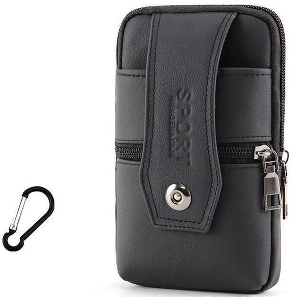 新品 本革レザー ウエストバッグ メンズ ベルトポーチ ヒップバッグ ブラック 黒 携帯電話入れ スマホ入れ iPhone 小型 シンプル 送料無料