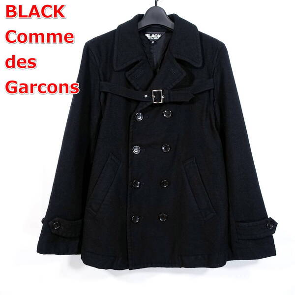 【良品】ブラックコムデギャルソン ベルト付き 縮絨ピーコート Black COMME des GARCONS サイズM 黒