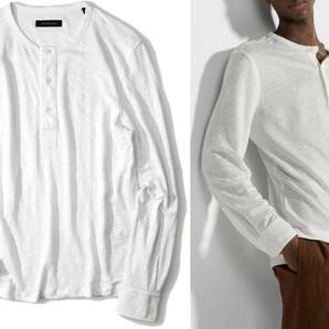 18万【ZEGNA ゼニア 新品】盛夏の最強コンビ!麻100%x清涼ホワイト◇時短でこなれる(袖がまくれる)シャツ袖◇リネンヘンリーネックシャツ