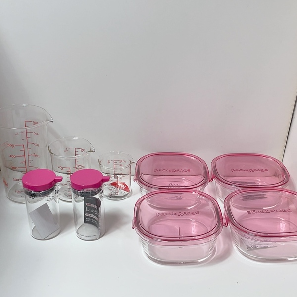 送料無料 即決 未使用 保管品★PACK&RANGE iwaki ガラス製 保存容器 耐熱ガラス タッパー しょうゆ差し 計量カップ まとめて セット 食器