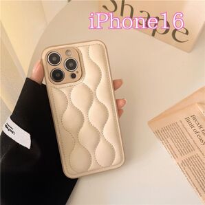 iPhone16 ケース キルティング ベージュ 淡色カラー 韓国 iphone スマホ アイフォン カバー ブラウン 男女兼用