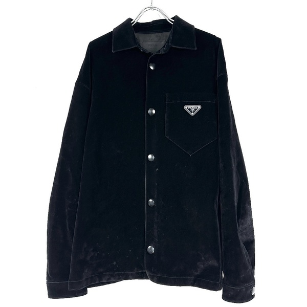 稀少◇PRADA プラダ トライアングルロゴ ジャケット ベルベット スウェード ベロア ジップアップ ブルゾン S ブラック ユニセックス