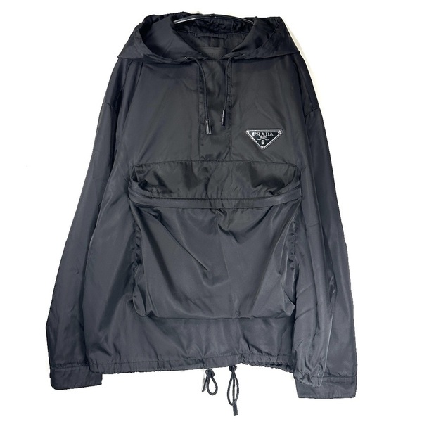 超希少◇PRADA プラダ 20SS ロゴプレート アノラックパーカー ナイロンジャケット フーディ トライアングルロゴ ブルゾン メンズ M