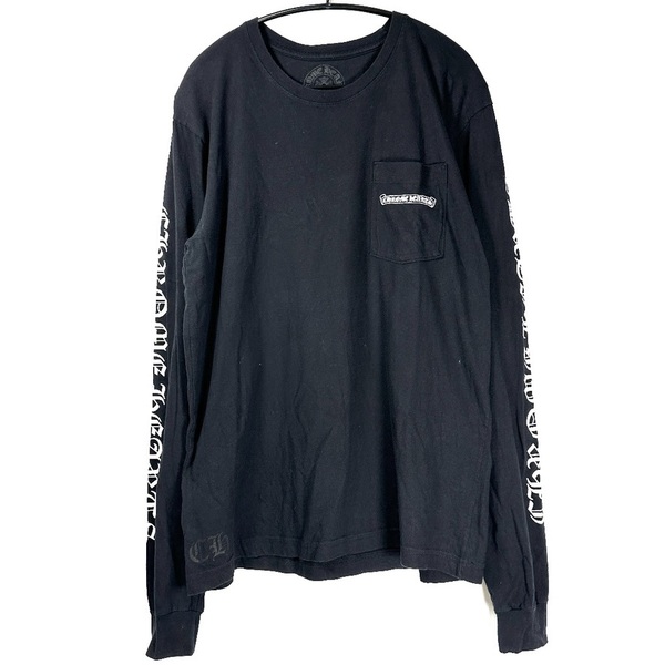 希少◇Chrome Hearts クロムハーツ バックスクロールロゴプリント 長袖Tシャツ ロングスリーブカットソー ロンT L ブラック ユニセックス