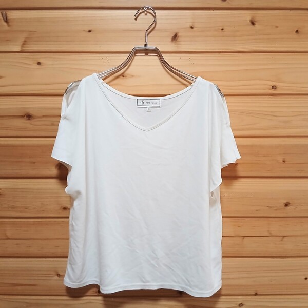 ROPE' PICNIC 肩出し Mサイズ カットソー 半袖 Tシャツ 白 オフホワイト ロペピクニック サイズ38 Vネック 無地 中古 古着 送料無料 M7