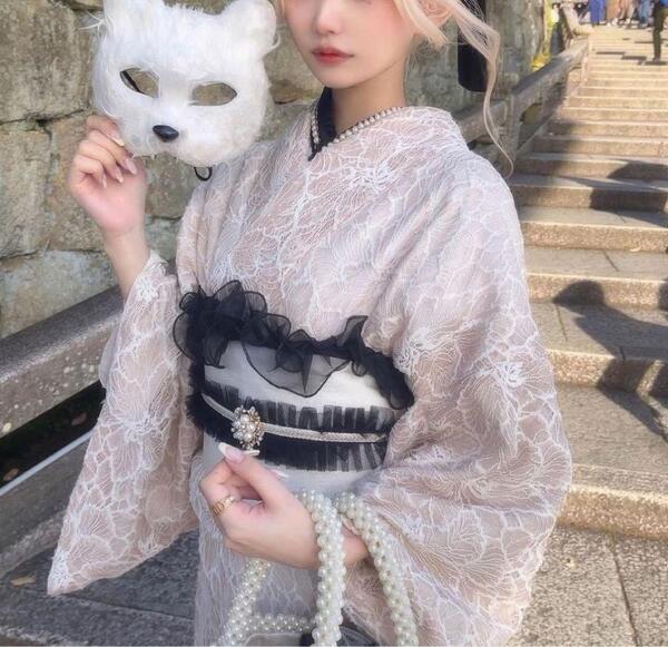パール付き 帯揚げ レース 黒 浴衣 着物 お祭り 夏祭り 花火大会 成人式 振袖 袴 帯 ブラック 和装 飾り