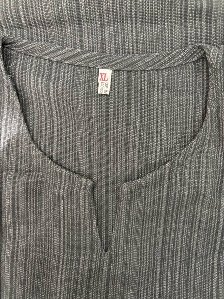 生地感が素敵な☆メンズ エスニック タイ産 綿生地 シンプル 無地 Tシャツ コットン キーネック Vネック 半袖 夏 アジアン【XL・グレー】