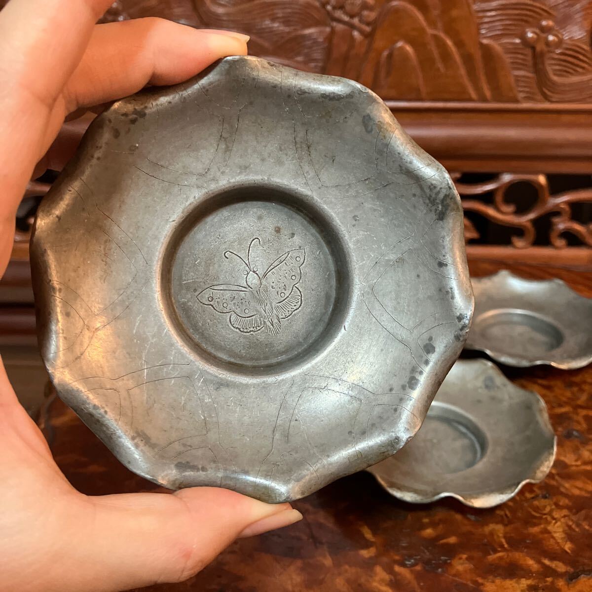 時代物 唐物 古錫 建水 煎茶道具 旧家蔵出 Yahoo!オークション -「古錫茶托」の落札相場・落札価格