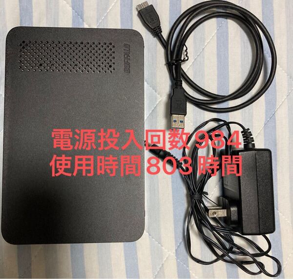使用頻度少 外付けHDD 2TB BUFFALO HD-LC2.OU3-BKF USBケーブル、ACアダプタ付き