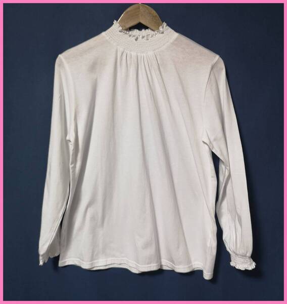 BLS‐459‐2☆春秋☆新品☆送料込み☆即決☆ナチュラル系☆綿☆M~Lサイズ☆Tシャツ☆オフホワイト☆ゴム☆長袖