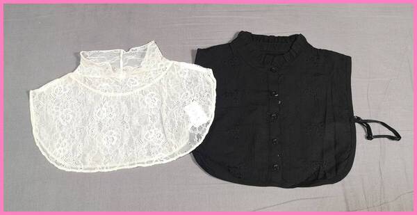 ER‐3春夏秋冬☆新品☆送料込み☆即決☆ナチュラル系☆2枚セット☆MとM~L☆付けえり☆クリーム色系と黒☆レースと薄手のインド綿