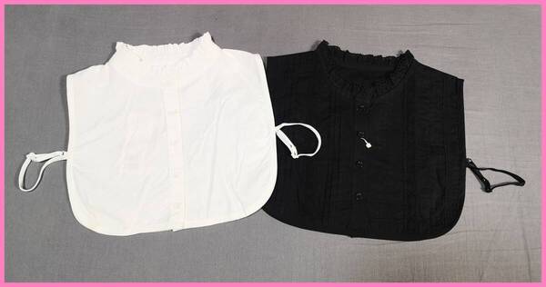 ER‐1☆春夏秋冬☆新品☆送料込み☆即決☆ナチュラル系☆薄手のインド綿☆2枚セット☆M~Lサイズ☆付けえり☆白と黒☆