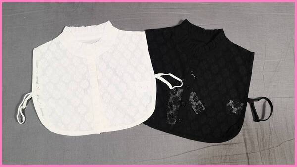ER‐4☆春夏秋冬☆新品☆送料込み☆即決☆ナチュラル系☆2枚セット☆M~Lサイズ☆付けえり☆白と黒☆レースと薄手のインド綿