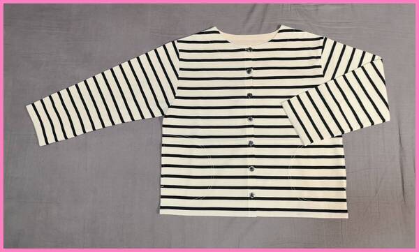 BMT‐15☆春秋☆新品☆送料込み☆即決☆ナチュラル系☆厚手のTシャツ素材☆M~Lサイズ☆カーディガン☆黒×クリーム色系☆ボタン