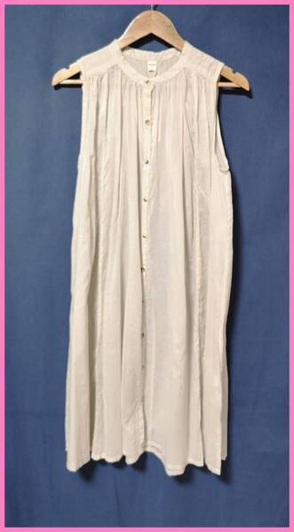 WH‐479‐2☆春夏☆新品☆送料込み☆即決☆ナチュラル系☆薄手のインド綿☆ワンピース☆Mサイズ☆クリーム色系☆透け感有り