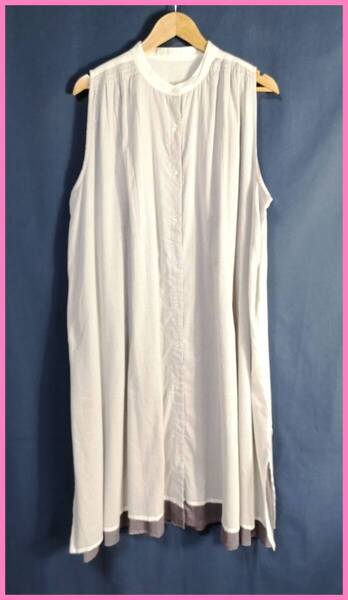 WH‐222‐3☆春夏☆新品☆送料込み☆即決☆ナチュラル系☆薄手のインド綿☆M~Lサイズ☆ワンピース☆オフホワイト☆重ね着風☆
