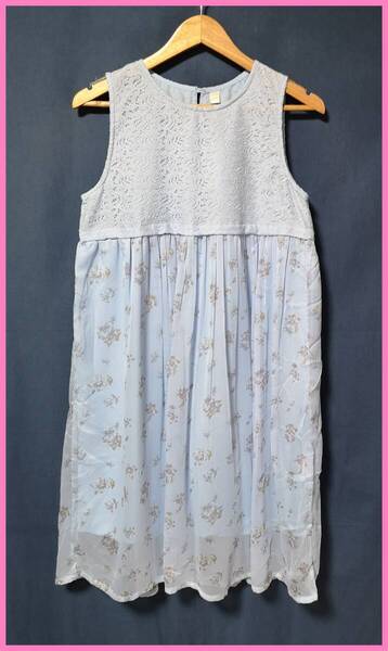 WH-482☆春夏秋☆新品☆送料込み☆即決☆ナチュラル系☆レース&シースルー☆Mサイズ☆ワンピース☆水色系☆シースルー☆レース