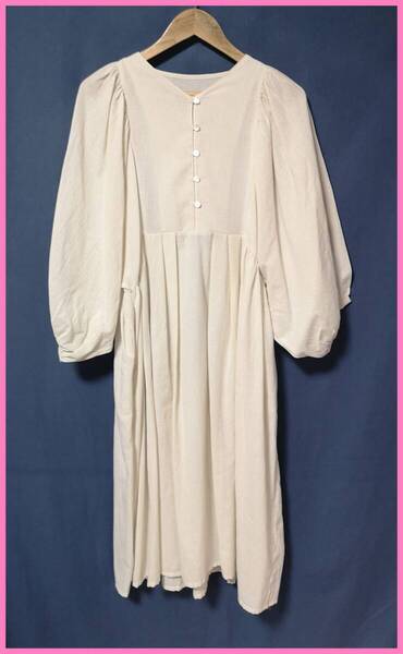 BF‐281‐3春夏☆サンプル品☆送料込み☆即決☆ナチュラル系☆綿麻混☆M~Lサイズ☆ワンピース☆ライトベージュ系☆高級☆ゆったり