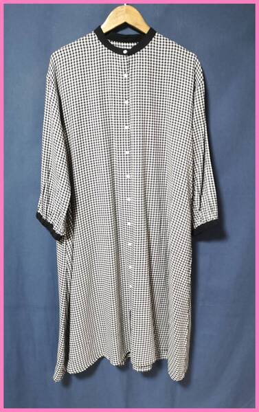 WH‐208‐2☆春秋☆新品☆送料込み☆即決☆ナチュラル系☆少し厚手の綿☆ワンピース☆M~Lサイズ☆黒×白☆チェック☆ゆったり
