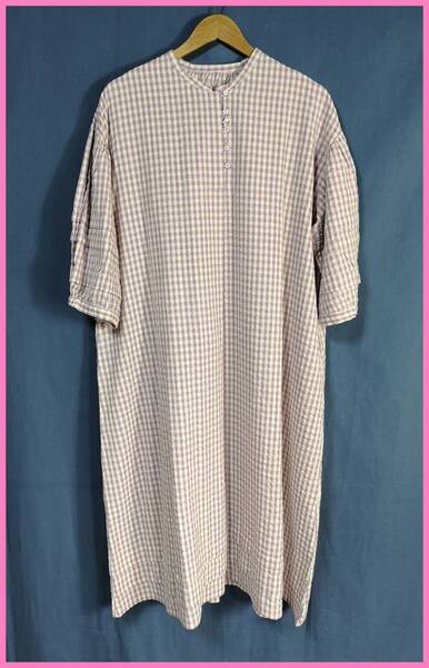 WS‐71春夏秋☆新品☆送料込み☆即決☆ナチュラル系☆インド綿☆M~Lサイズ☆ワンピース☆薄い紫色系☆ワッフル素材☆フリル