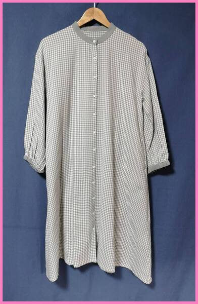 WH‐208☆春秋☆サンプル品☆送料込み☆即決☆ナチュラル系☆少し厚手の綿☆ワンピース☆M~Lサイズ☆ライトグレー系☆ゆったり