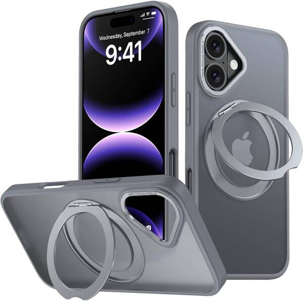iPhone 16 Plus 用 ケース Magsafe対応 ワイヤレス充電 360°回転スタンド 縦横両対応