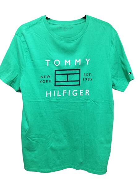TOMMY HILFIGER/トミーヒルフィガー グリーン緑Tシャツ Mサイズ 半袖Tシャツ ロゴ プリント