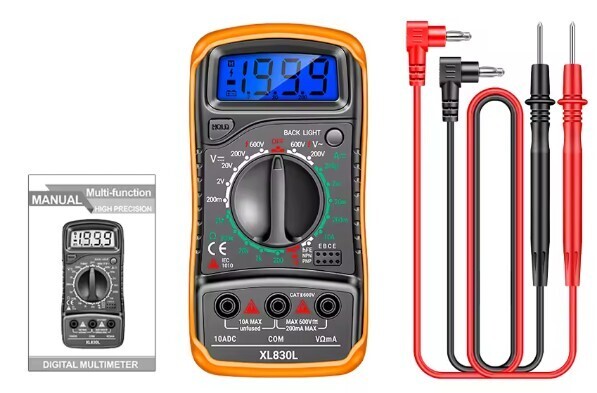 デジタルテスター 高機能デジタルマルチメーターXL830L 電圧電流測定器 バックライト 橙カバー