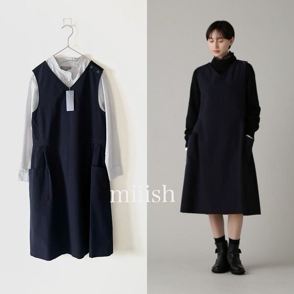 新品タグ付き MARGARET HOWELL マーガレットハウエル 新型ウールコットンスモック肩ボタン ワンピース ドレス 75,900円