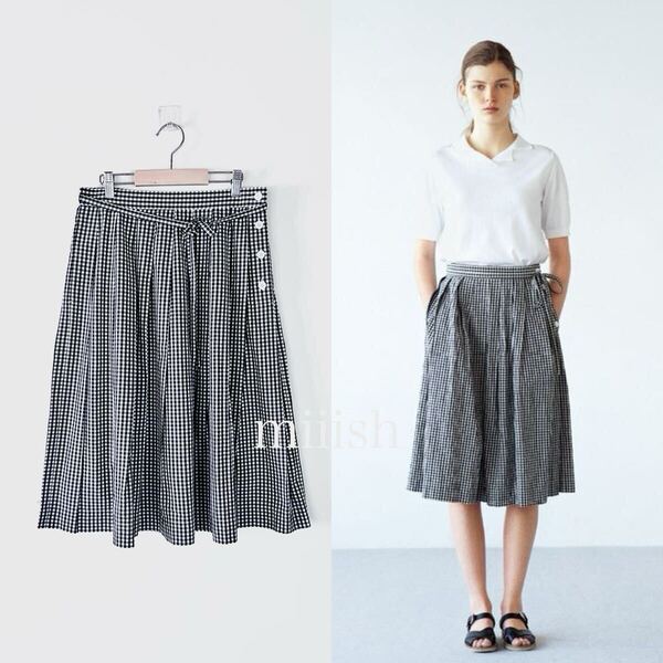 美品 MARGARET HOWELL マーガレットハウエル コットンポプリン ギンガムチェックスカート 41,040円 カタログ掲載 リボン着脱可能 2way