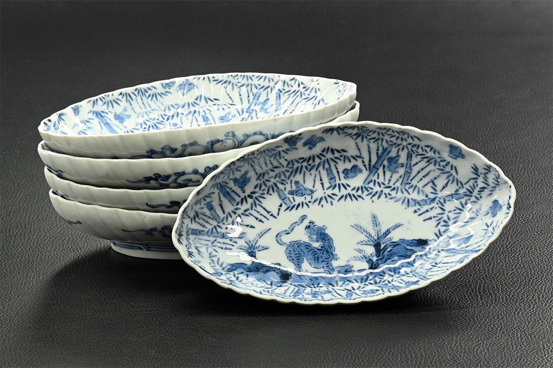 肥前　皿山　李祥　時代揃物　古代館山水画　染付〈検 有田　鍋島　古伊万里　祥瑞 肥前 皿山 李祥 時代揃物 古代館山水画 染付〈検 有田 鍋島 古