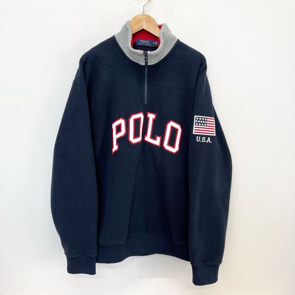POLO RALPH LAUREN ポロラルフローレン ハーフジップ フリース プルオーバー 星条旗 ロゴ 刺繍 XL 10127799