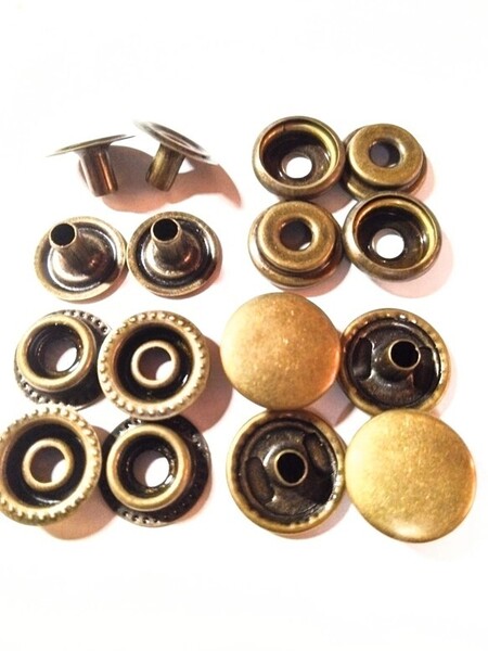 セール!!真鍮製 レザークラフト ハンドメイド ドットボタン ジャンパーホック12.5ミリ 古銅 100組 送料無料