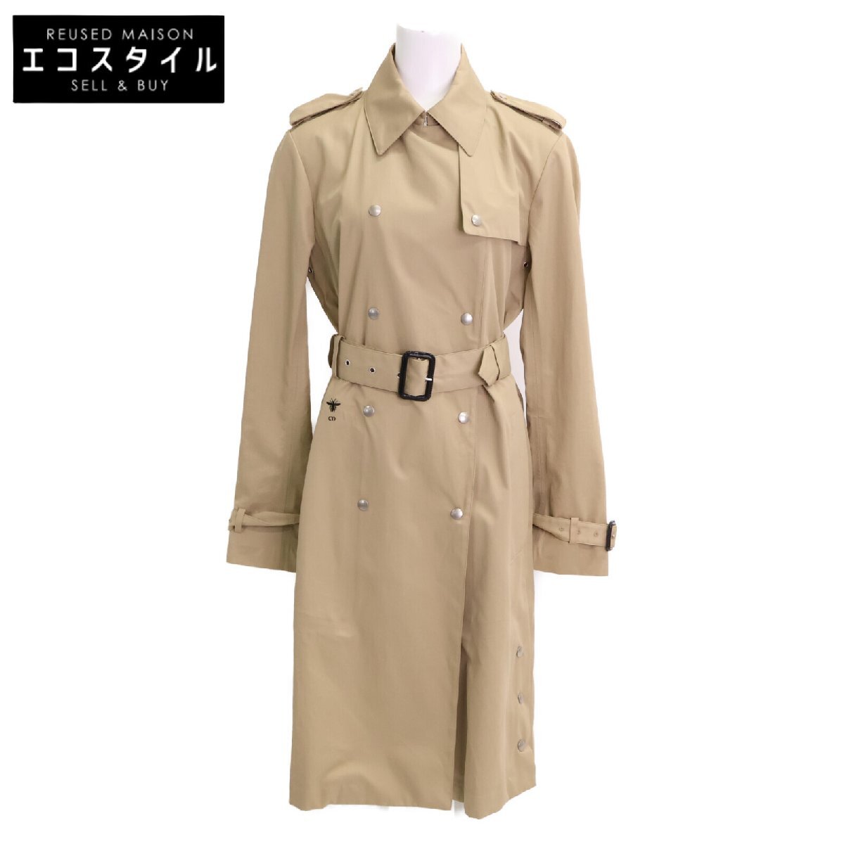 【美品】クリスチャンディオール ダブル ロングコート ベージュ 9サイズ 美品】クリスチャンディオール ダブル ロングコート ベージュ 9