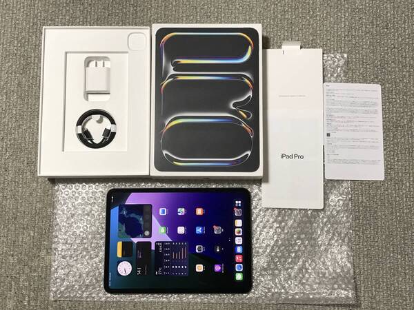 新品同様 M4搭載iPad Pro 11インチ 第5世代 Wi-Fi+Cellular 256GB スペースブラック 標準ガラス MVW33J/A Apple保証残有